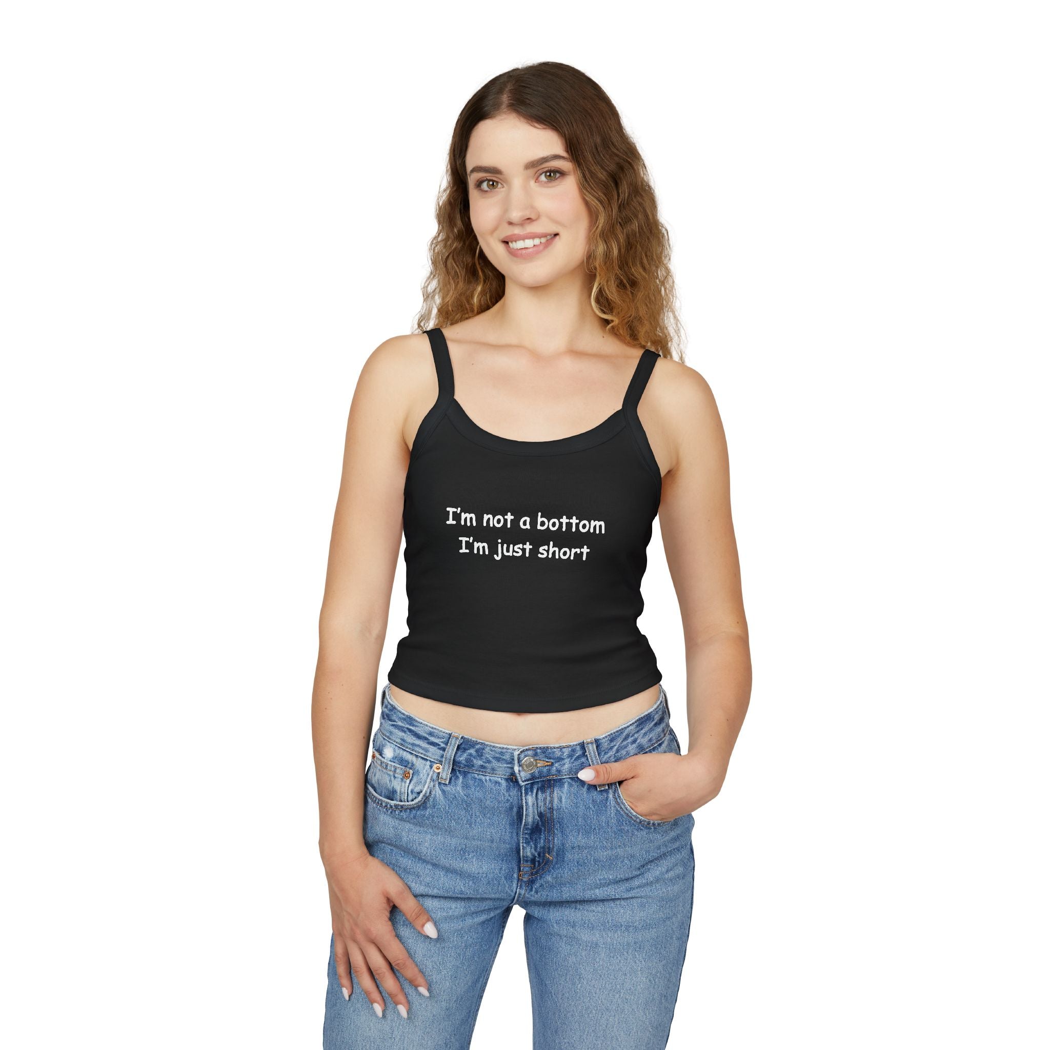 Spaghetti Tank — “I’m not a bottom I’m just short” Graphic Crop Tank